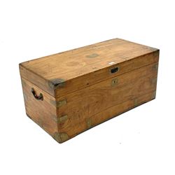 Early 20th century brass bound camphor wood campaign style chest, single hinged lid, two carrying handles