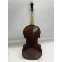 German trade violin c1900 stamped PAGANINI with 35.5cm two-piece maple back and ribs and spruce top L58.5cm overall; in carrying case; and another German trade violin for spares or repair; in carrying case (2)