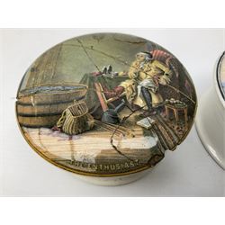 Two Victorian coloured pot lids and bases, The Enthusiast and Transplanting Rice, D10.5cm