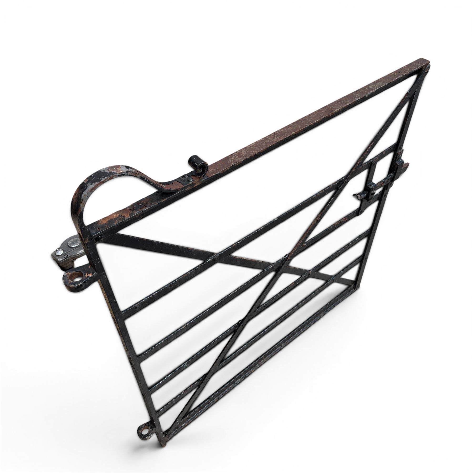 Georgian wrought iron single strapwork gate of small proportions, with scroll design and hinged latch