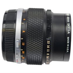 Olympus OM-4 T camera body serial no. 1126911, with two Olympus OM-System Zuiko MC Auto-S lenses, one 1:1.54 f=50mm, the other 1:1.8 f=50mm, an Auto-W 35mm 1:2 lens, Olympus OM winder 2, flash and other accessories, in a Tamrac carry case 