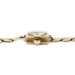  Ladies Avia 9ct gold wristwatch, square face with leaf design strap, hallmarked  