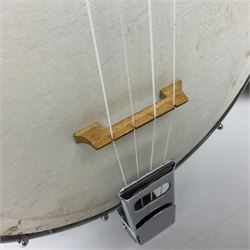 Trumelo BMI banjo ukulele no.3013 L58cm; in soft carrying case; and Kapok Brand guitar shaped ukulele L51cm (2)