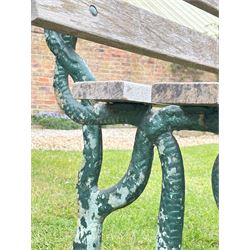 Carron pattern snake end garden bench with teak slats. L144cm, H80cm, D50cm.  - COLLECTION BY APPOINTMENT FROM: The White House, Thirsk Road, Easingwold, York, YO61 3NF - CALL 01723 507111 TO ARRANGE