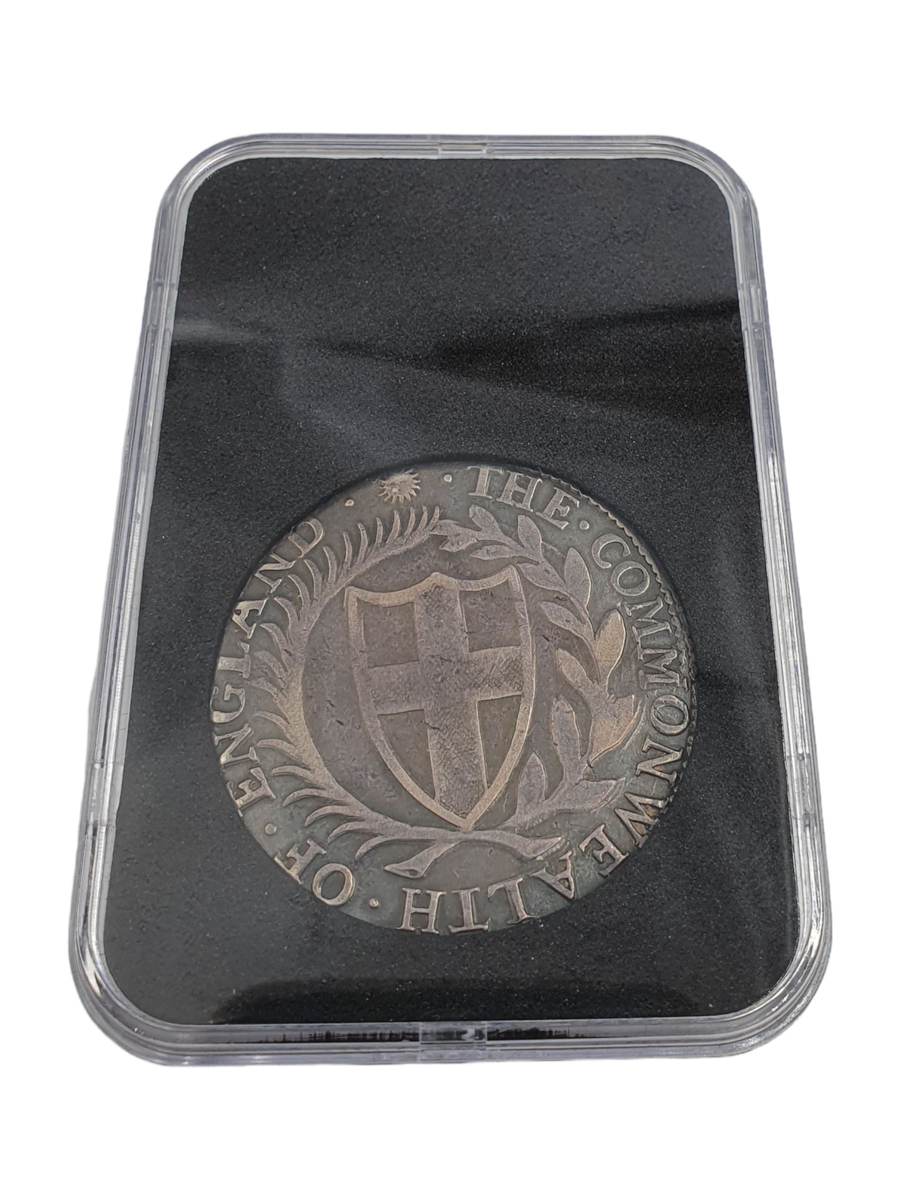 Commonwealth 1653 silver crown coin, 'The Commonwealth of England'