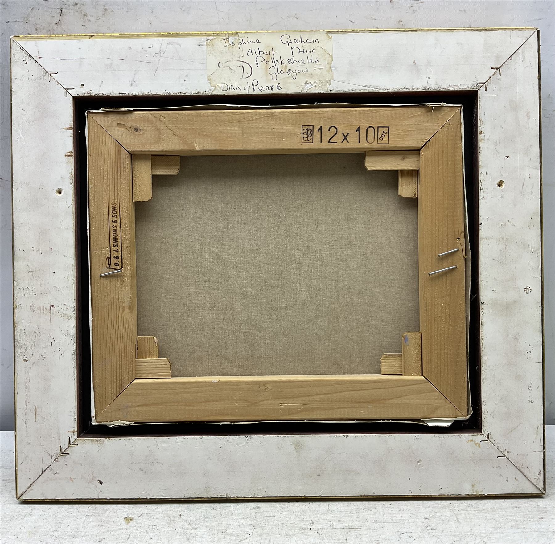 Josephine Graham (Scottish 1926-): 'Dish of Pears' oil on canvas signed, titled on address label verso 25cm x 30cm 