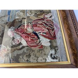 FRAMES - Victorian figured mahogany frame, with egg and dart edging and a gilt slip, containing a Berlin woolwork picture depicting Abraham and Isaac, H78cm W69.5cm