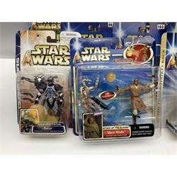 Star Wars - twenty-nine carded action figures comprising fourteen Attack of the Clones; six The Empire Strikes Back; four Return of the Jedi; and five others; all unopened blister packs (29)