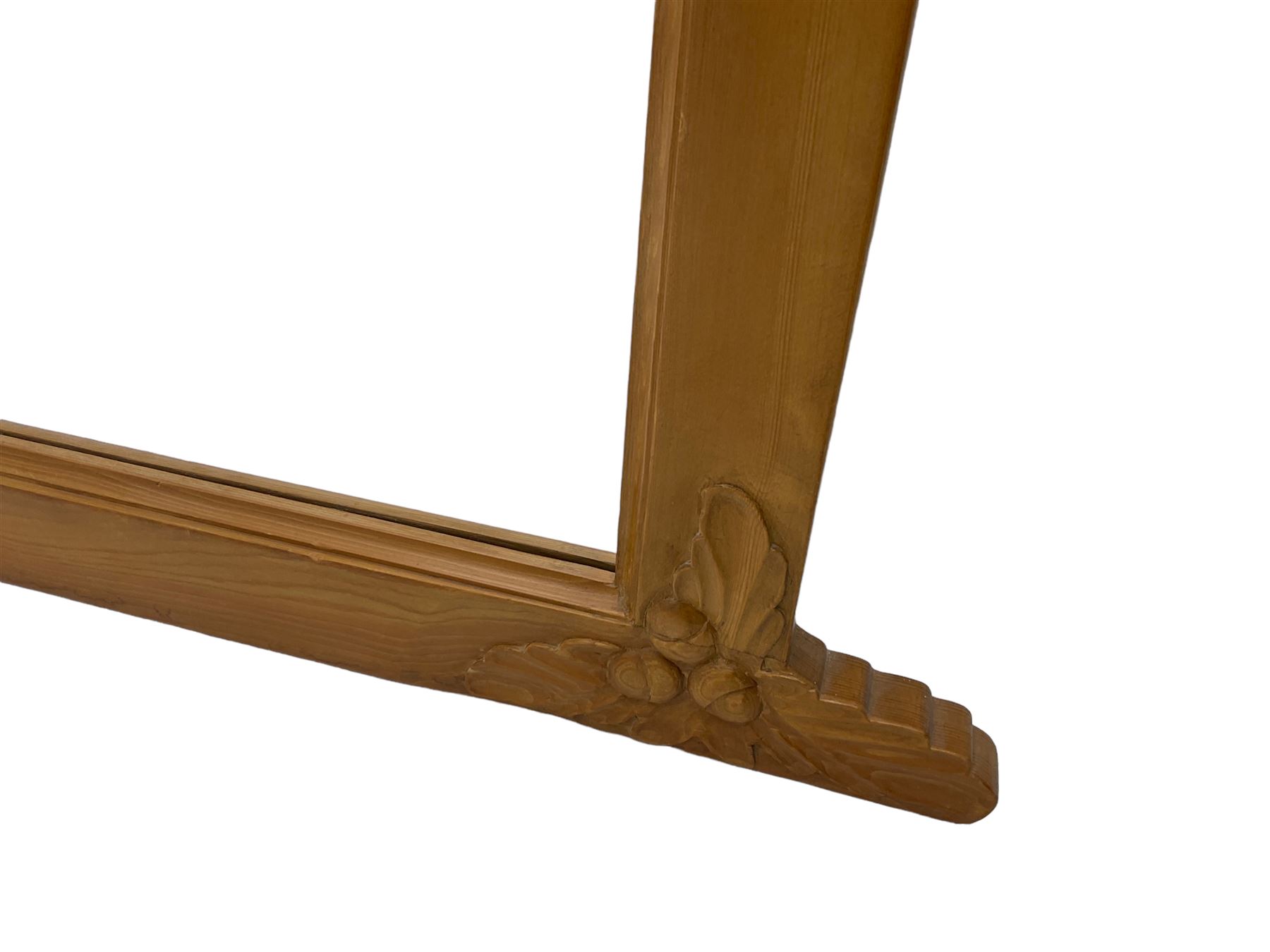 Solid pine framed overmantle mirror, decorated with carved oak leaves and acorns