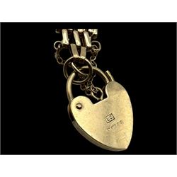 9ct gold gate bracelet with heart clasp, hallmarked