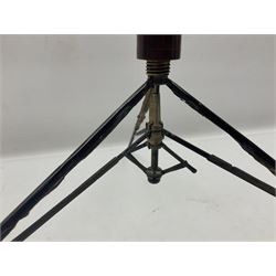 Victorian magician's cane, the mahogany walking stick twisting apart to reveal an internal mechanism, opening to tripod and black silk fold out magician's table, with horn handle and silver mount, hallmarked Birmingham 1891