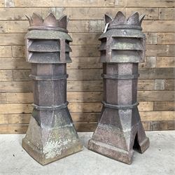Pair of Victorian terracotta crown top chimney pots