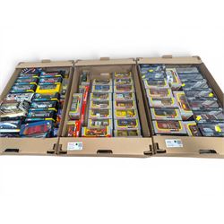 Collection of 1:43 scale diecast model vehicles, mostly Bburago, all boxed, in three boxes