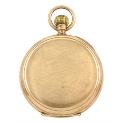 Early 20th century 9ct gold full hunter keyless lever pocket watch by American Watch Company, Waltham, No. 20107240, white enamel dial with Arabic numerals and subsidiary seconds dial, makers mark T R & S, Chester 1922