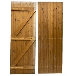 Two panelled pine doors, and two plank pine doors