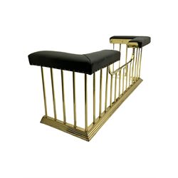Georgian style brass club fire fender, corner leather seats, shaped centre
