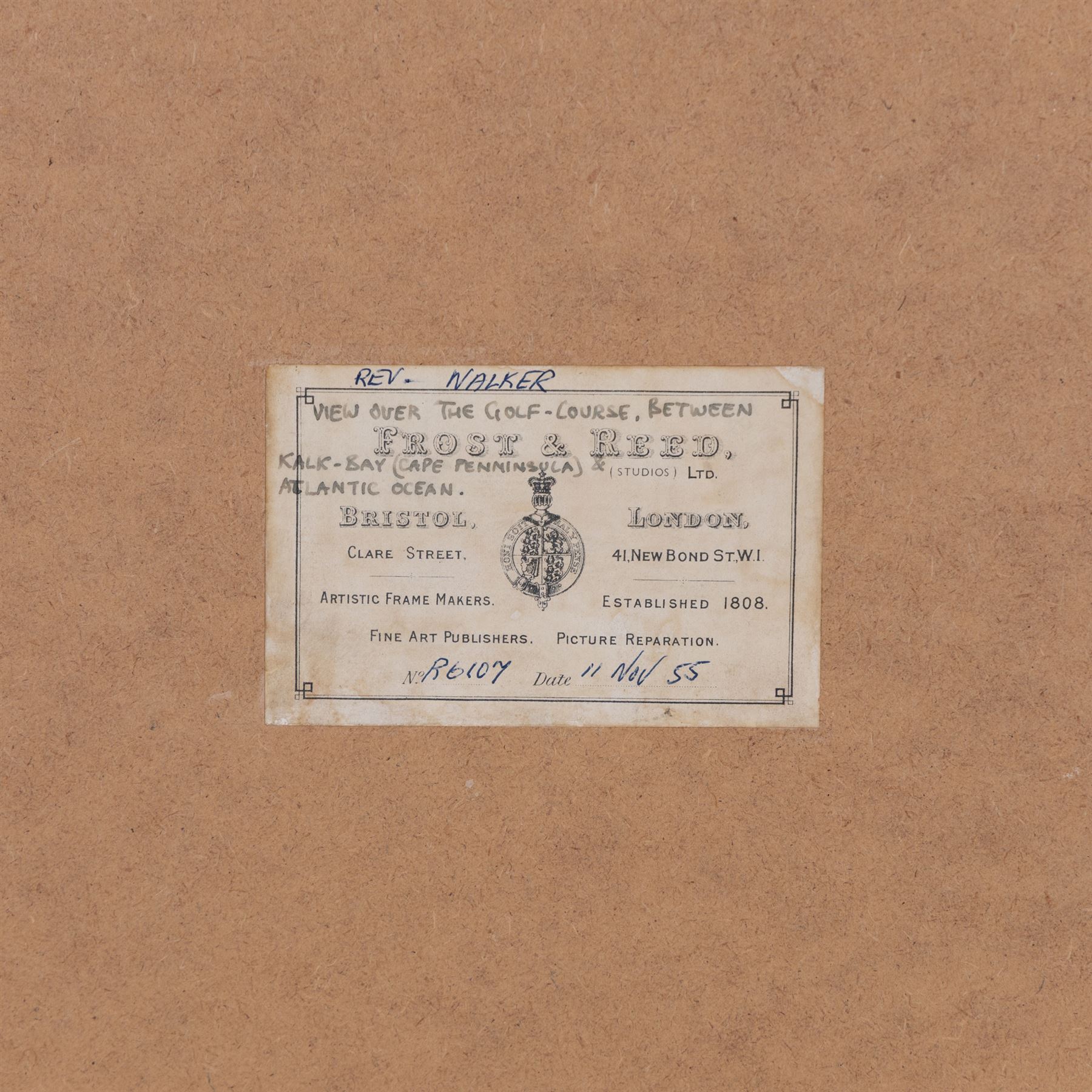 English School (20th Century): 'View Over the Golf Course Between Kalk Bay (Cape Peninsula) & the Atlantic Ocean', watercolour signed with initials MPW, titled on Frost & Reed label and with Royal Academy label verso, 42cm x 60cm  