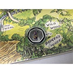 Two Queen Elizabeth II Ascension Island 2021 Wind in the Willows seven coin sets, both with 'Toad's Last Little Song' 24ct gold fifty pence weighing 2.25 grams, includes both layered in pure silver and fine .999 silver fifty pence pieces, housed in a presentation folders with certificates