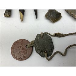 RAF buttons, WWII RAF dog tags, arrowhead flint and other flint and horn 