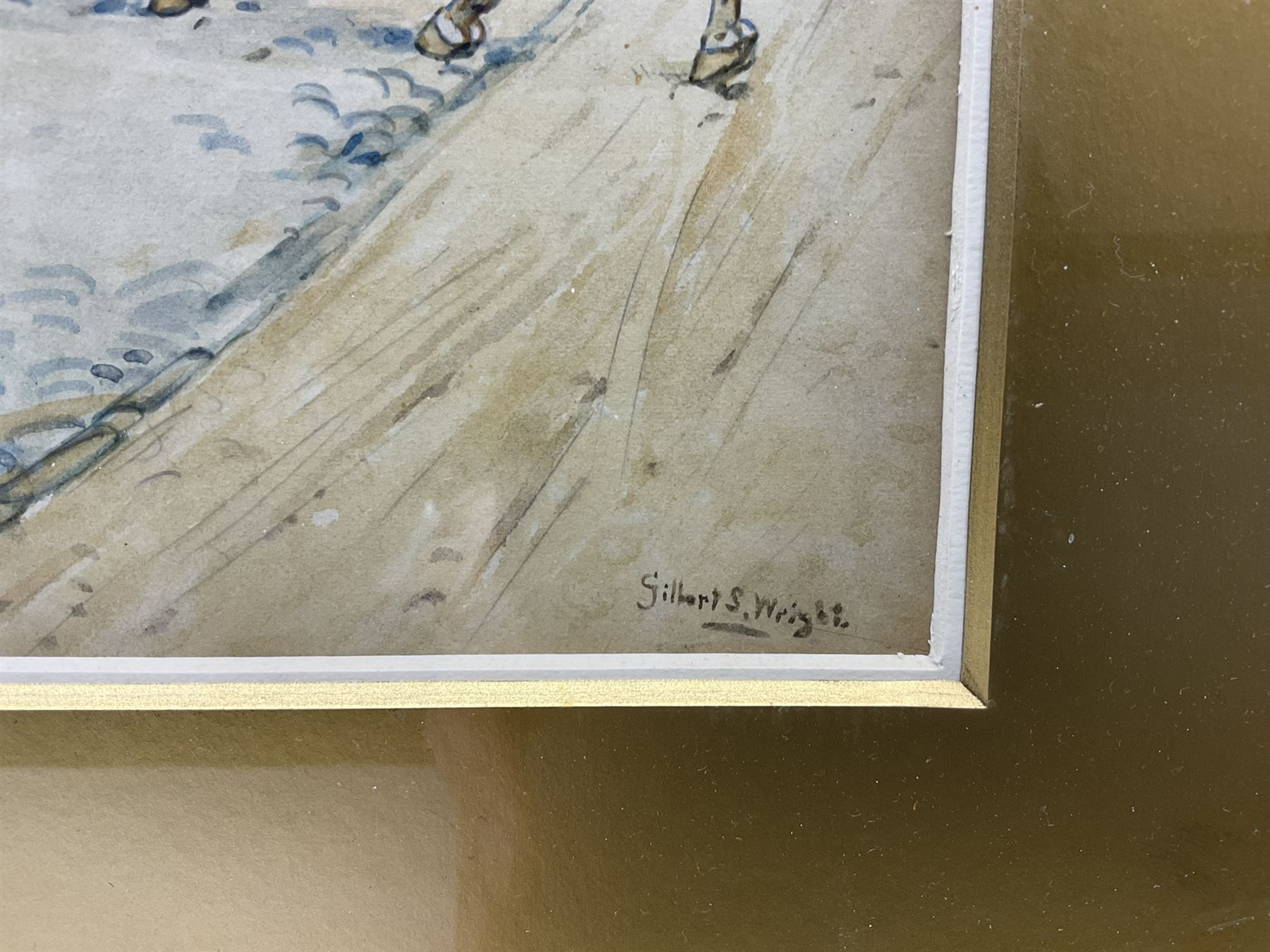 Gilbert Scott Wright (British 1880-1958): Outside the Inn, watercolour signed 20cm x 29cm