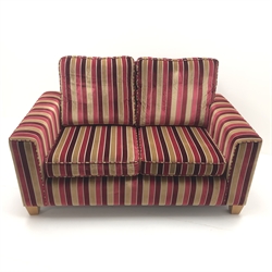  Two seat sofa, upholstered in red and gold striped fabric, W160cm MAO0503  