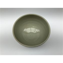 Chris Ashton studio pottery bowl with foliate boarder, with impressed mark on base, H12cm D20cm. 