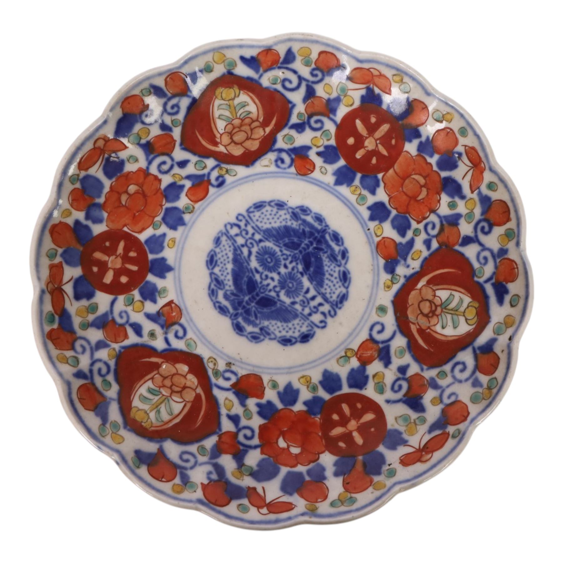 Collection seven 19th century Japanese Imari plates, six with scalloped edges, largest D30cm 