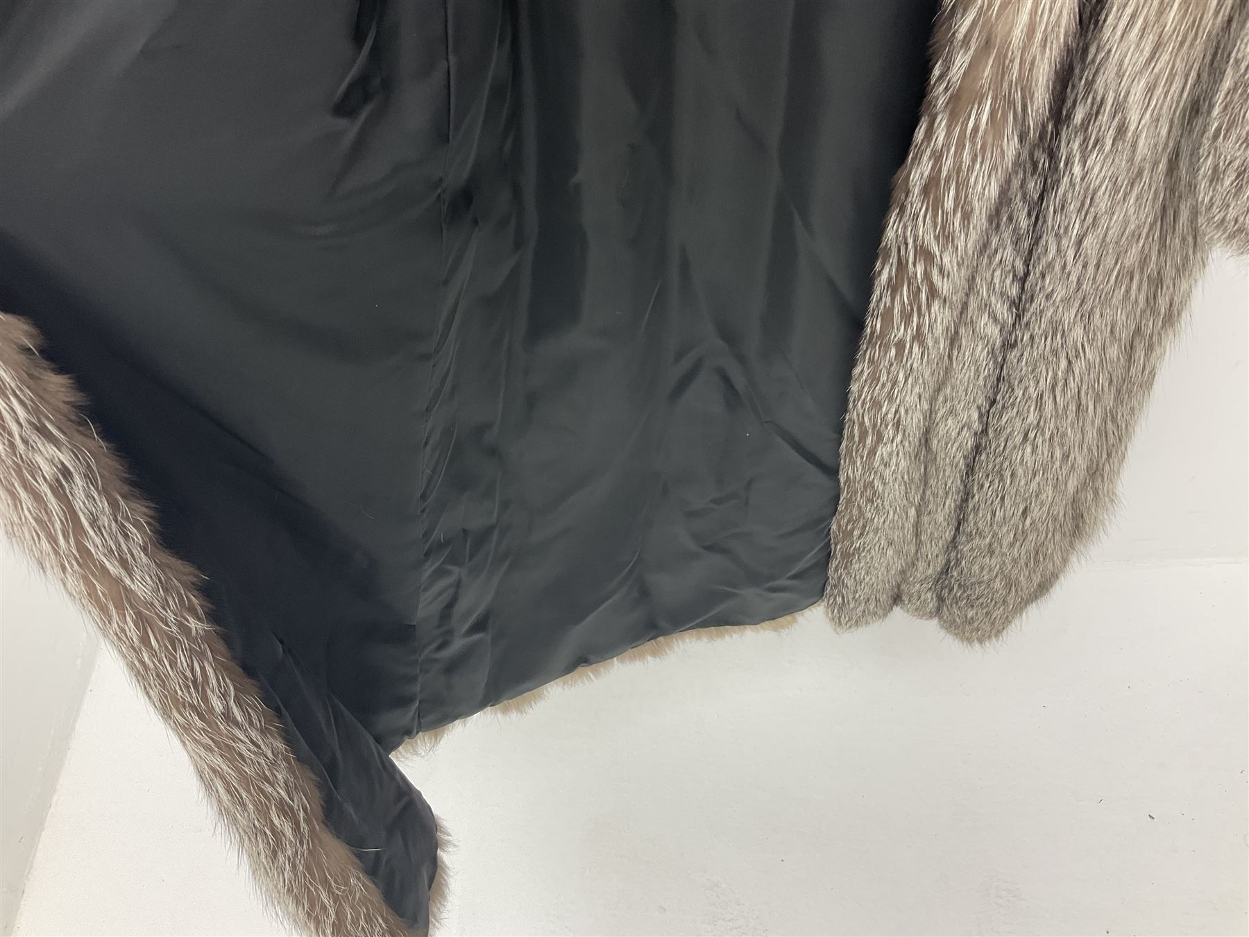 Grosvenor Canada for Harrods vintage full length silver fox fur coat, with black silk lining, no size indicated, approximately vintage size 12 