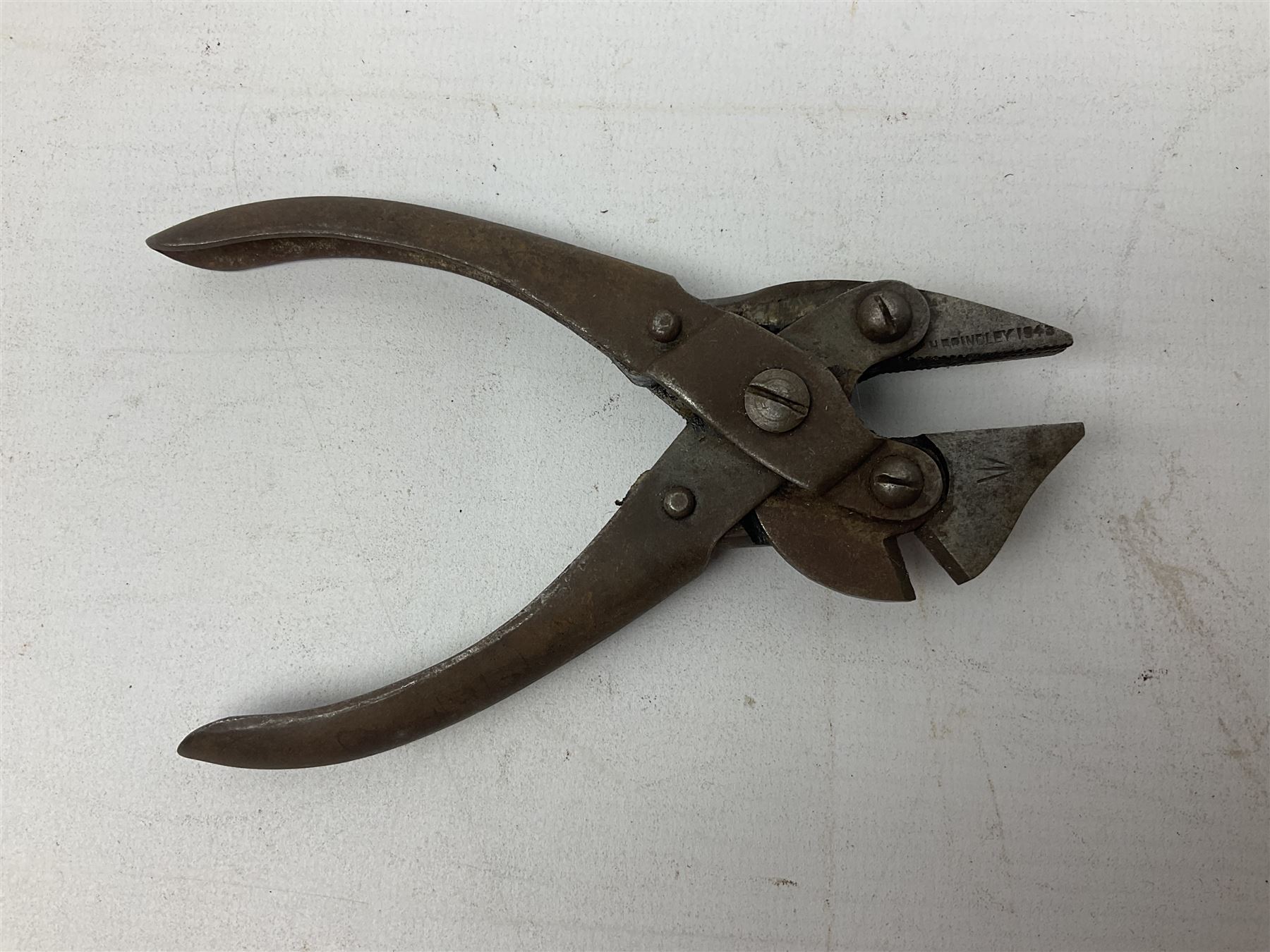 Military interest - Pair of SOE wire cutters by H Brindley; Needle dagger with triform blade 15.5cm; Iron key with secret message compartment; ‘Pill box’ telescope; Wire cutters; Field Engineering and Mine Warware pamphlet No. 7, Booby Traps (6)