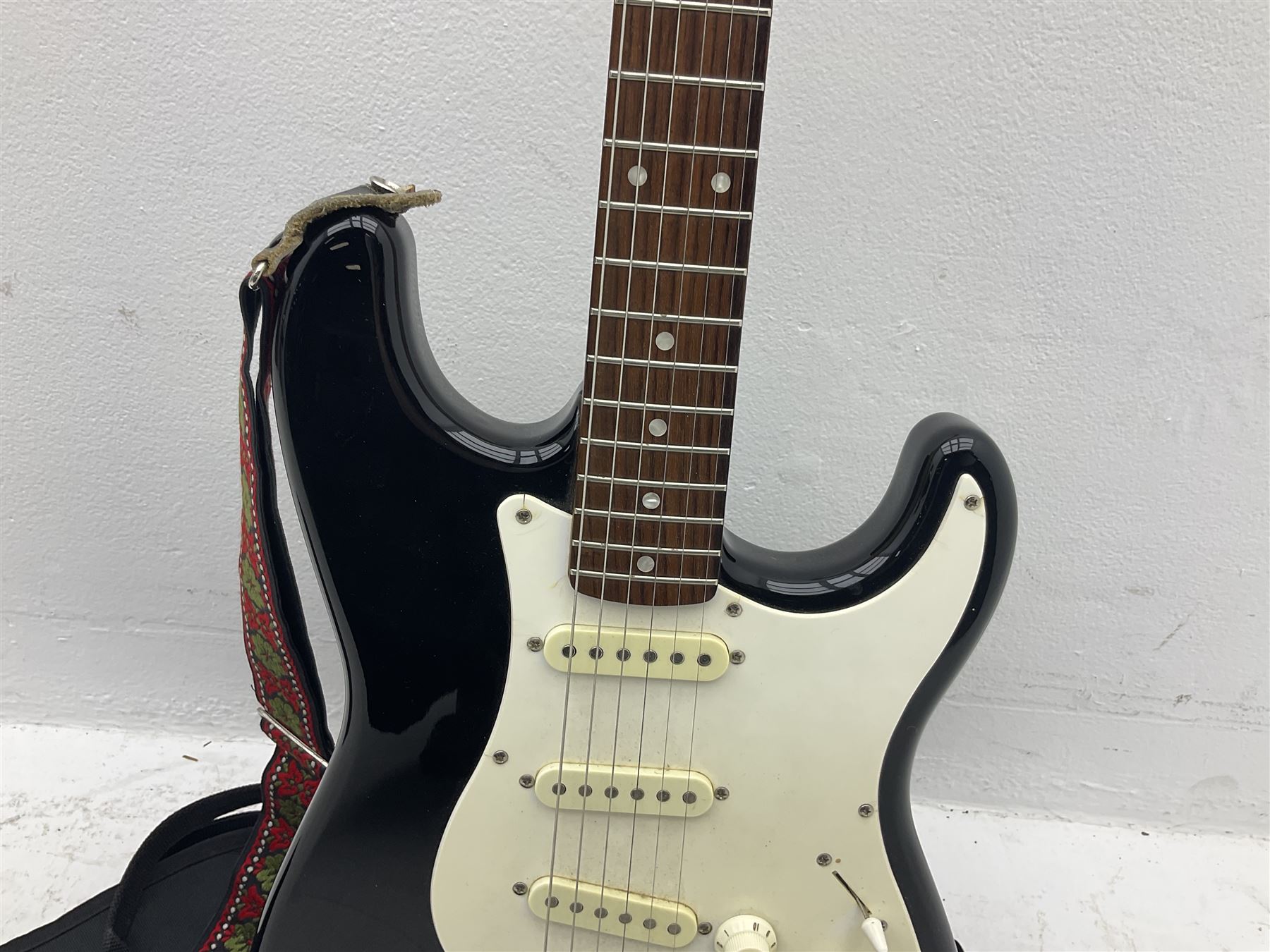 Fender Squier Strat Affinity six-string electric guitar with 20th anniversary plaque verso, serial no.CY20815325 L99cm; in soft carrying case