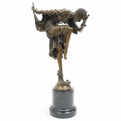 After Colinet - Art Deco style bronze of a dancer 'Ankara' with foundry mark on marble base H43cm