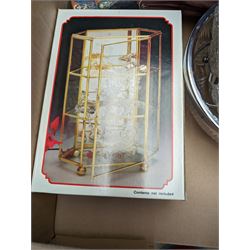 Swarovski crystal figures, together with glass display case, Danbury mint figures etc, in two boxes 