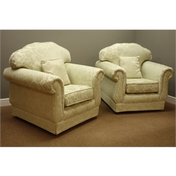  Three piece lounge suite - three seat sofa (W190cm, D93cm), pair matching armchairs (W104cm)  