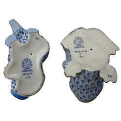 Two Herend fishnet blue figures, comprising toad and resting elephant, H5cm