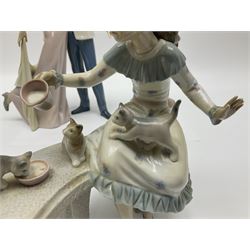 Two Lladro figure groups, Happy Anniversary no 6475 and Meal Time no 6109, largest H32cm