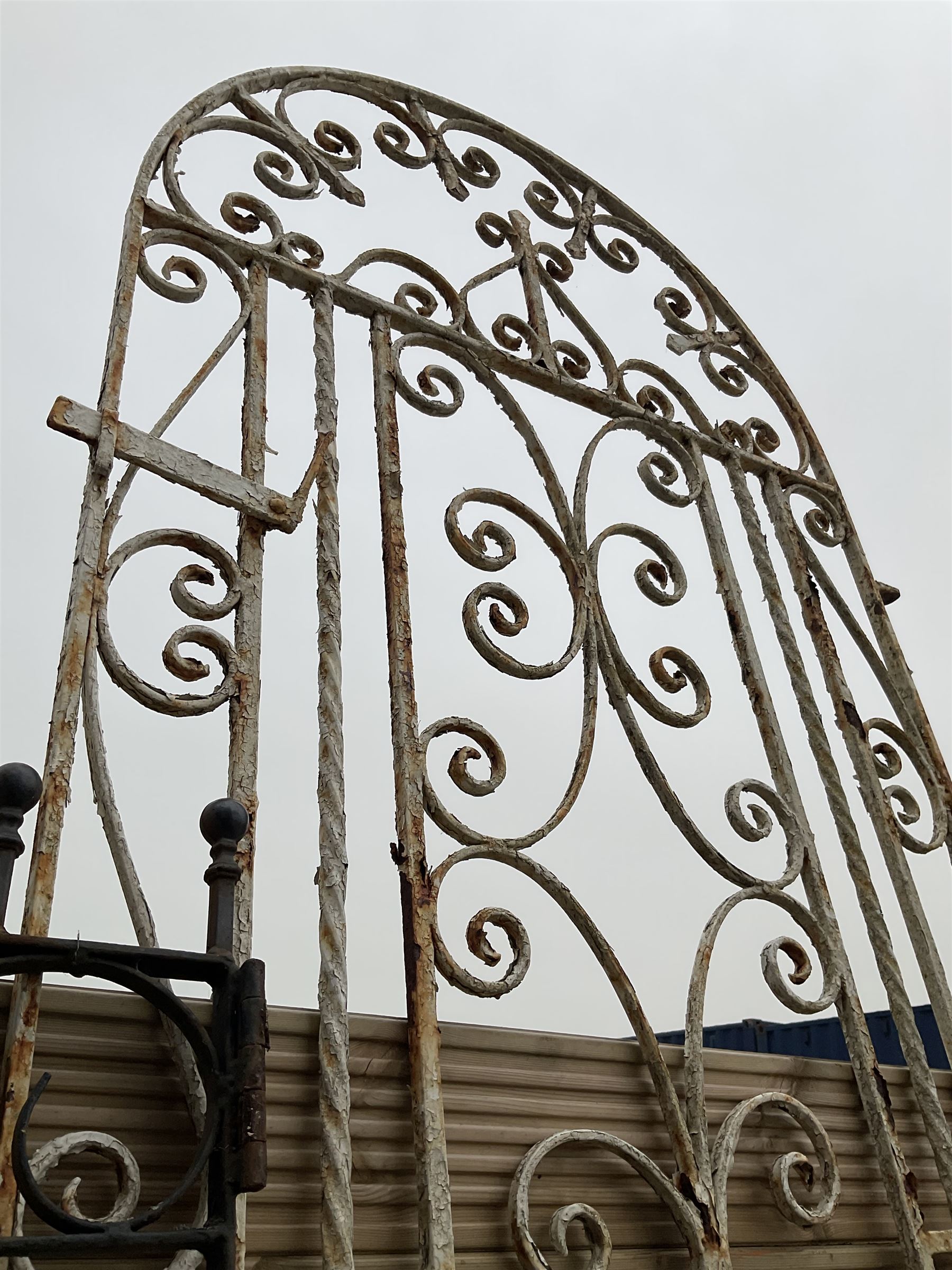 Two wrought iron garden gates painted in black and white - THIS LOT IS TO BE COLLECTED BY APPOINTMENT FROM DUGGLEBY STORAGE, GREAT HILL, EASTFIELD, SCARBOROUGH, YO11 3TX