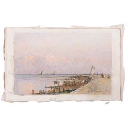 Eduardo De Martino (Italian 1838-1912): 'Waiting for a Wind' and Harbour Scene, two watercolour signed, one titled, each dated '82 and '99, 15.5cm x 24.5cm and 27cm x 36cm (2) (unframed)