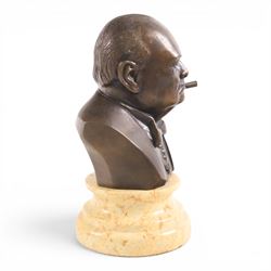 Churchill bust on stepped circular base, together with Napoleon bust after Masson, largest H23cm