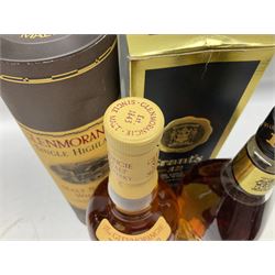 Glenmorangie, ten year old Scotch whisky, 1 litre 43% vol, Grant's twelve year old Scotch whisky 1 litre, 43 G.L and Johnnie Walker Black Label, twelve year old Scotch whisky, 1 litre 43% vol, all boxed (3)
