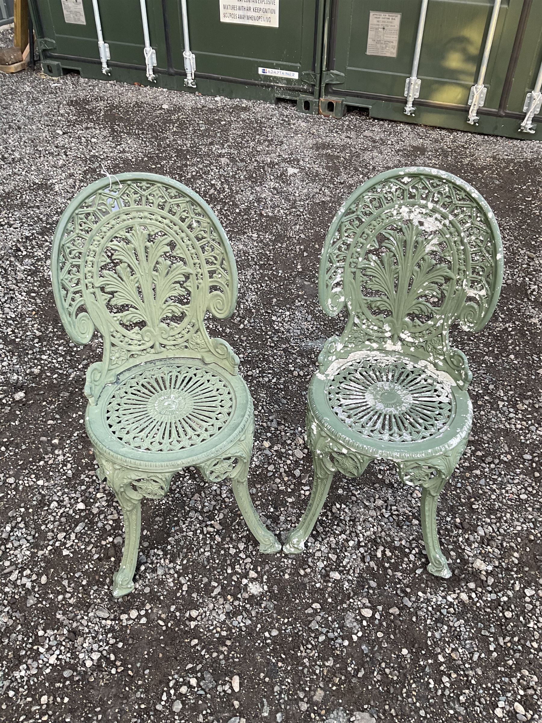 A pair of green painted aluminium garden chairs - THIS LOT IS TO BE COLLECTED BY APPOINTMENT FROM DUGGLEBY STORAGE, GREAT HILL, EASTFIELD, SCARBOROUGH, YO11 3TX