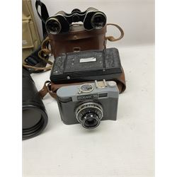  Russian Kronos binoculars 20x60, together with Farina 8x30 binoculars and two cameras, etc