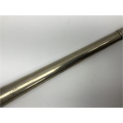 19th century telescopic hunting horn, the bell engraved 'The Beaufort', with makers mark Kohler & Son, makers, 61 Victoria Street, Westminster (from Covent garden) London, in a leather sheath, horn full extended L91cm 