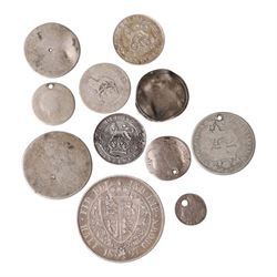 Great British pre-1920 silver coins, including Elizabeth I 1574 threepence, Charles II 1679 threepence, Charles II shilling, George I 1727 Maundy penny, George IV shilling, Queen Victoria 1897 half crown, Queen Victoria fourpence, etc