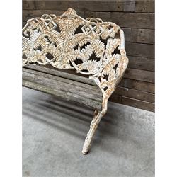 19th century cast iron Coalbrookdale design garden bench, elaborate fern leaf motif, slatted timber seat 