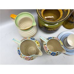 Royal Doulton wide rimmed jardinière, together with two Royal Doulton jugs, Arthur Wood jugs etc