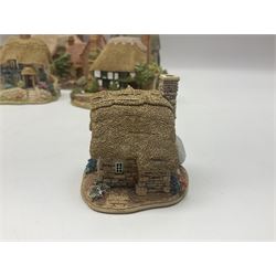 Ten Lilliput Lanes, comprising from Midlands Region Witham Delph, Jun and Disorderly, From South West Region Puffin Row, Moonlight Cove, The Cuddy, and from South West Region, The Rustlings, Saxton Cottage (1988), Marigold Meadow, Calendar Cottage and Little Lupins, all with boxes and deeds 