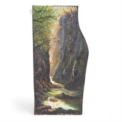 Fairy Glen, an oil painting on slate depicting a stream running through the bottom of a va...