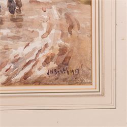 James William Booth (Staithes Group 1867-1953): Leading Horses Down a Lane, watercolour signed and dated 1917, 31cm x 49cm 