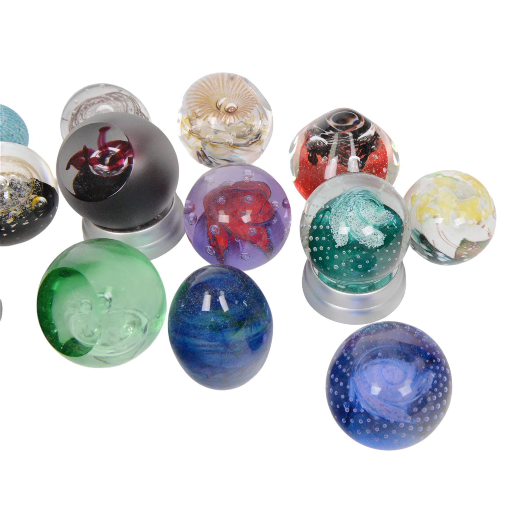 Large collection of glass paperweights, including example from Caithness, Lanham Glass, Selkirk glass etc