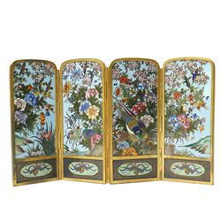 Early 20th century Japanese cloisonne folding table screen, by Inaba Cloisonné Company, Ky...